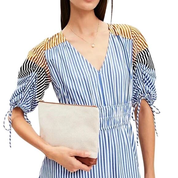 Loft MP Striped Tied Puff Sleeve Midi Dress Beach Nautical Spring Casual Party - Picture 3 of 13